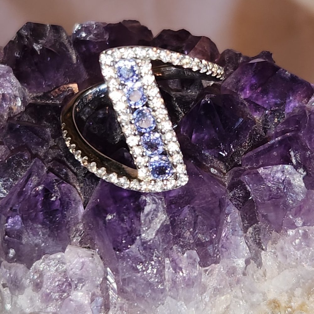 Women's 925 Tanzanite and White Topaz Open Concept Ring.